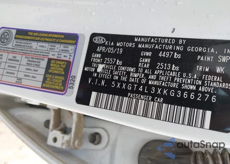 2019 Kia Optima S из США, поврежденный, VIN 5XXGT4L3XKG366276